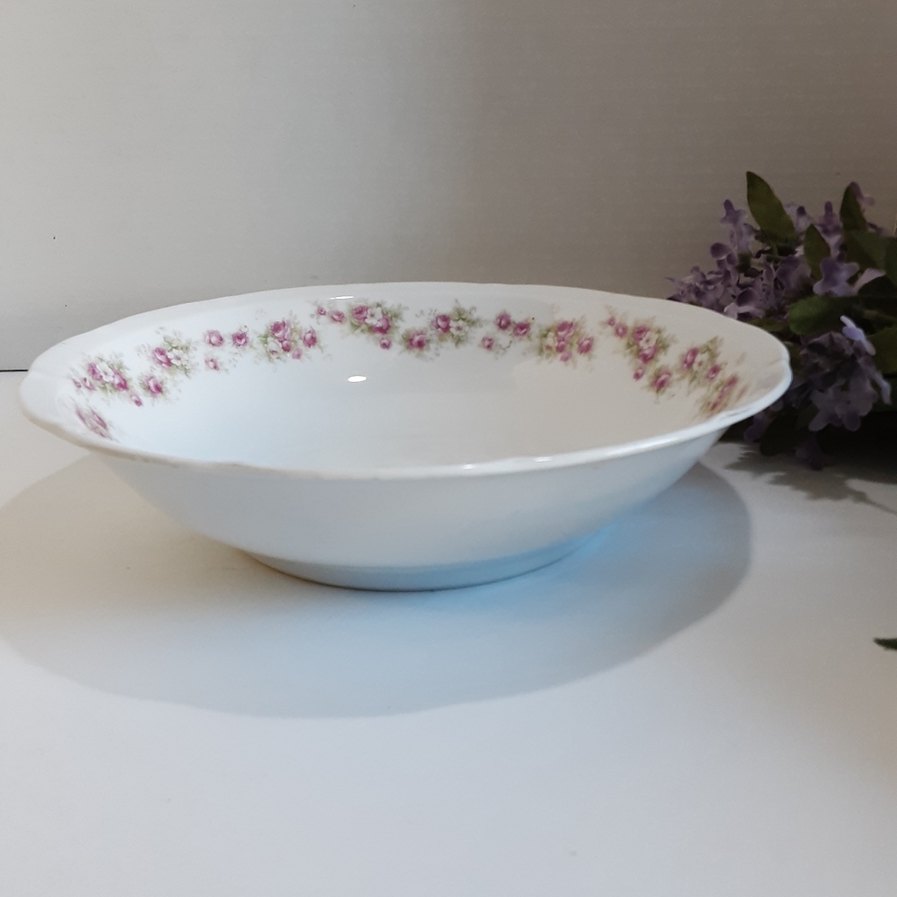 Vintage Victoria Austria Round Vegetable Serving Bowl Pink Roses Floral Cottage